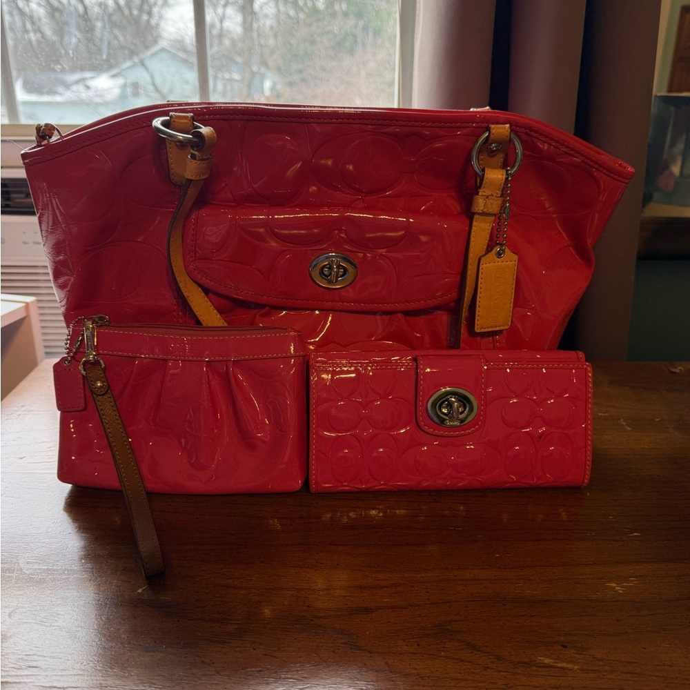 Coach Set in Bright Pink with Removable Pouch and Wallet